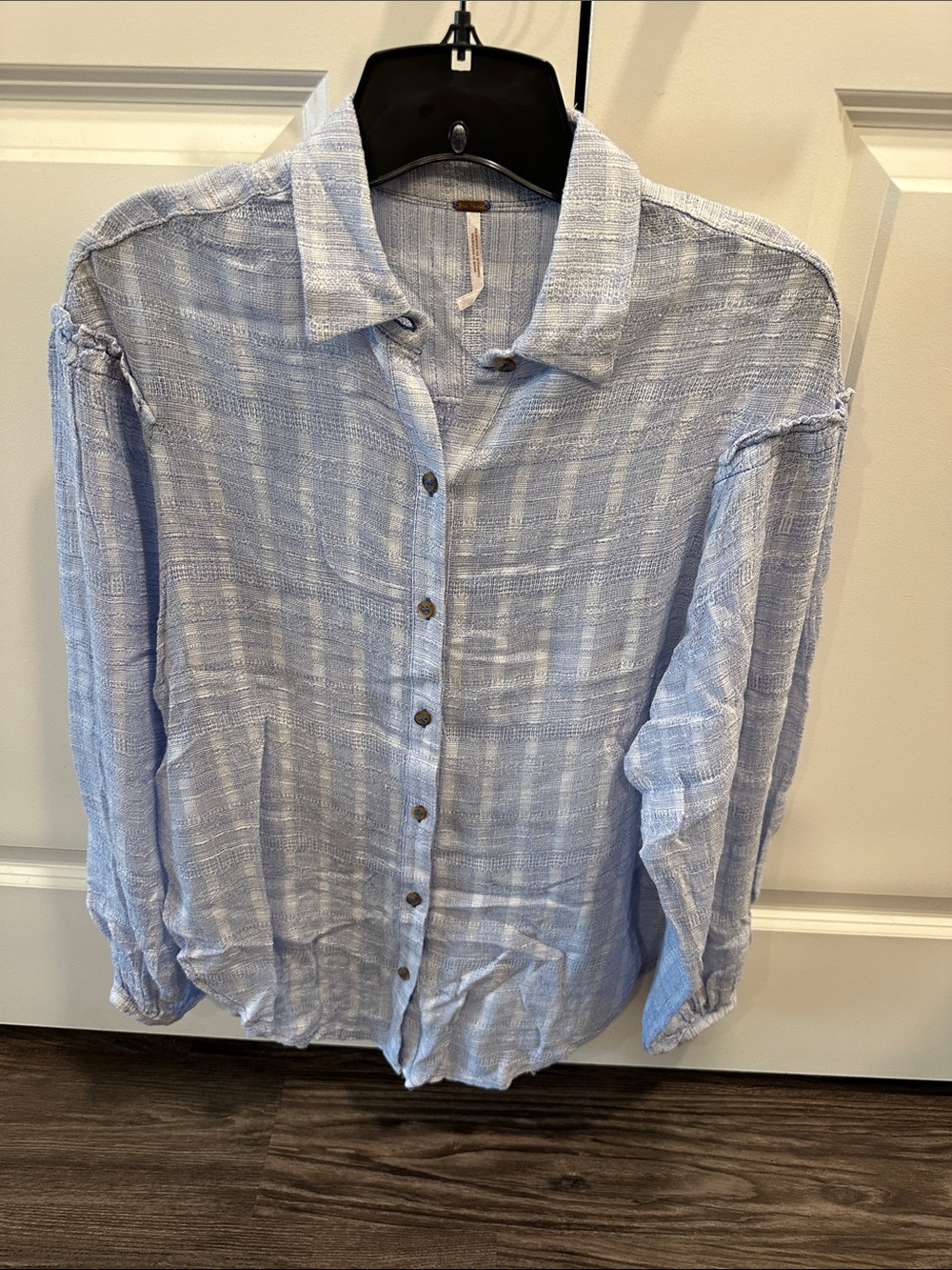 Free People Pale Blue Textured Button-Up